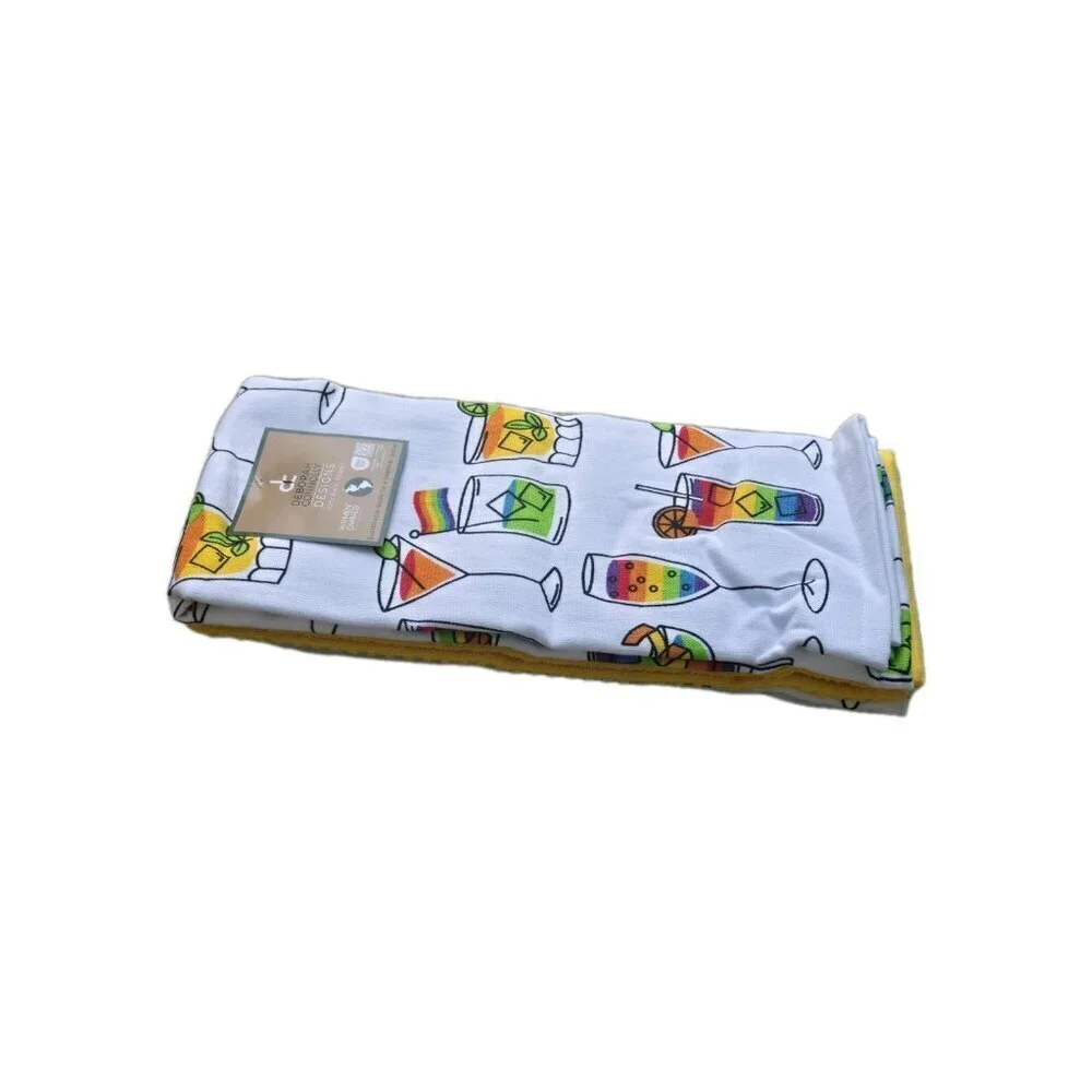 New Yellow Set 3 Cocktails Drinks Rainbow Gay Pride Soft Kitchen Towels Set